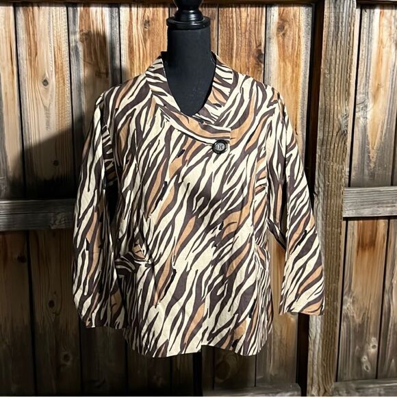 Jessica London blazer cotton linen blend pockets brown 18W FIRM on PRICE - Picture 1 of 7